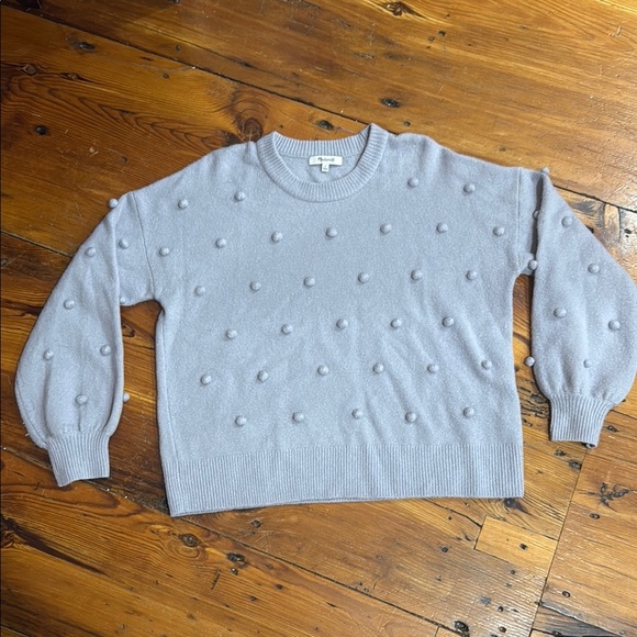 Madewell Soft Wool Blend Gray Pom-Pom Crewneck Sweater Size Small - Picture 1 of 9